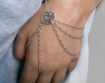 Silver Wiccan Slave Bracelet , Wicca Slave Bracelet , Pentagram Bracelet , Pentacle Bracelet , Wiccan Jewelry