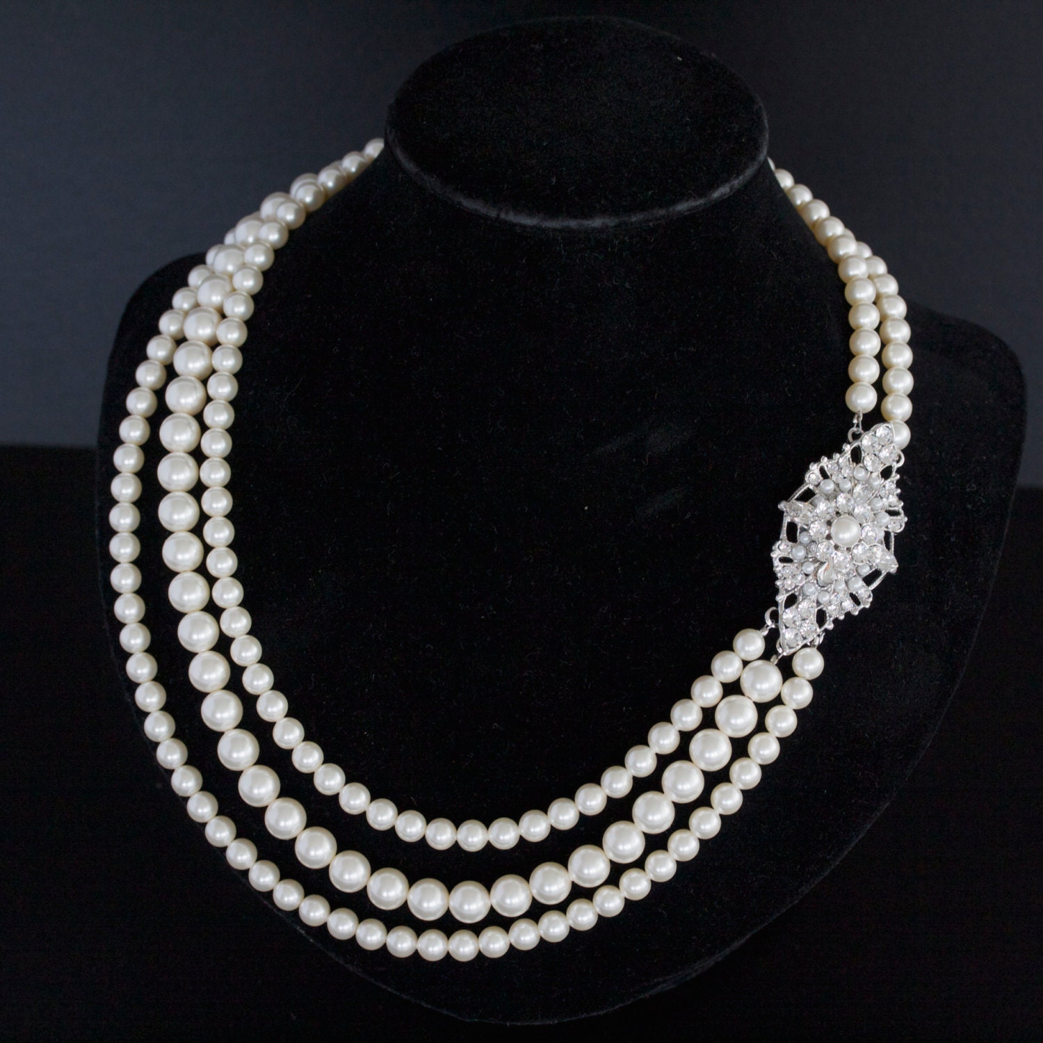 Pearl Wedding Necklace Crystal Rhinestone Multistrand Bridal