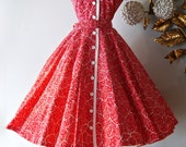 1950s Heavy Cotton / Canvas Strapless Dress  w Hand Applied Cord Applique