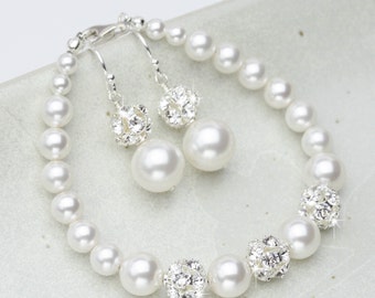 Coin Pearl Jewelry Set White or Ivory Pearl Necklace and