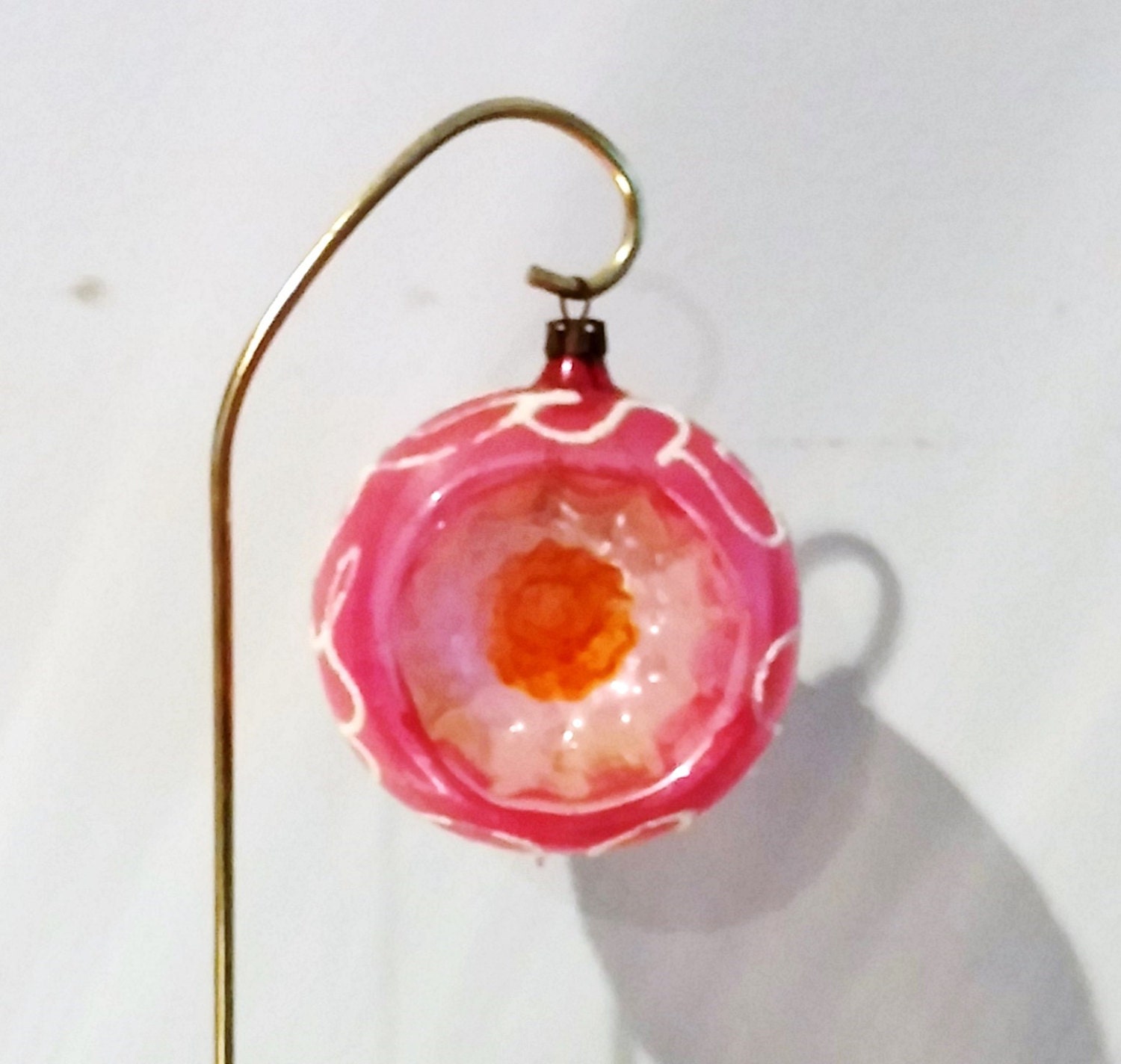 vintage christmas ornament pink unsilvered blown glass indent vintage christmas ornament pink unsilvered blown glass indent