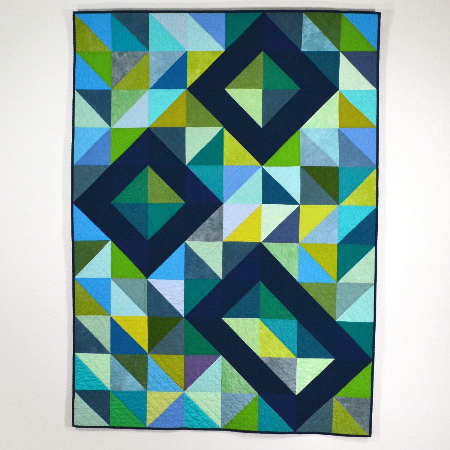 Geometric Blue Quilt Modern Quilt Geometric Triangles