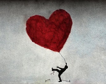 Art print // Heart - boy - balloon // 