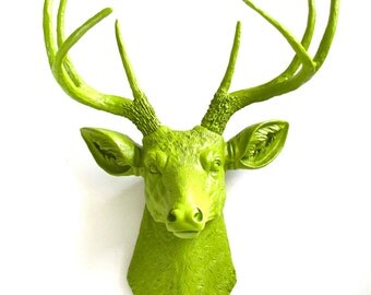 CHARTREUSE Faux Taxidermy Deer Head wall mount wall hanging in all chartreuse, (yellow-green): Deerman the Deerhead modern home decor