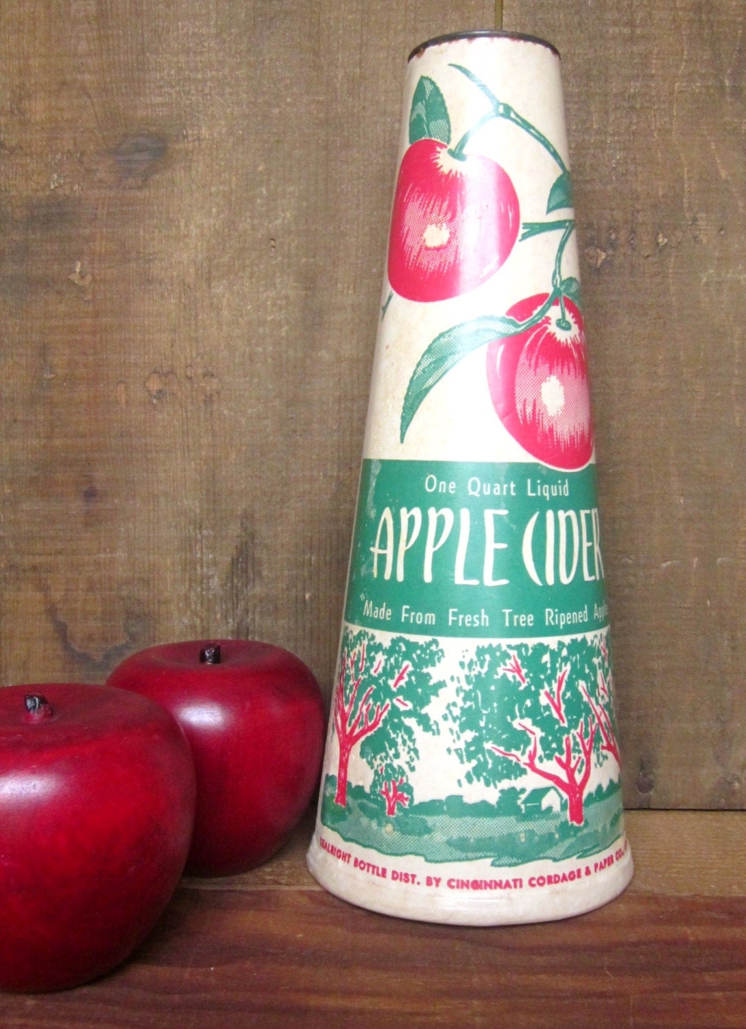 Vintage Apple Cider Juice Container One Quart Cone Bottle Made