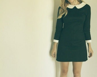 Black Peter Pan White Collar dress Cosplay Wednesday Addams Round or Square Collar