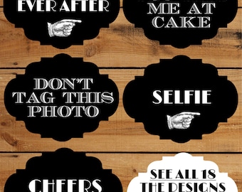 Wedding Photo Booth Props 18 Funny Printable Signs for a DIY wedding photobooth- Fancy retro props in vintage black and white selfie station