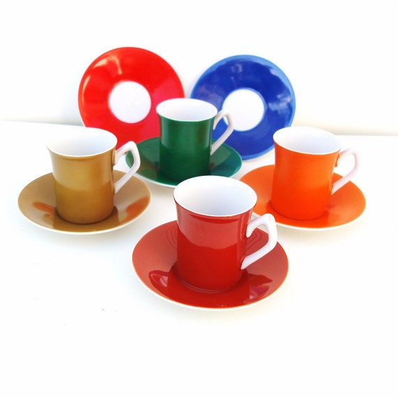 Vintage Demitasse Coffee Cups with Saucers / Retro by WhimzyThyme