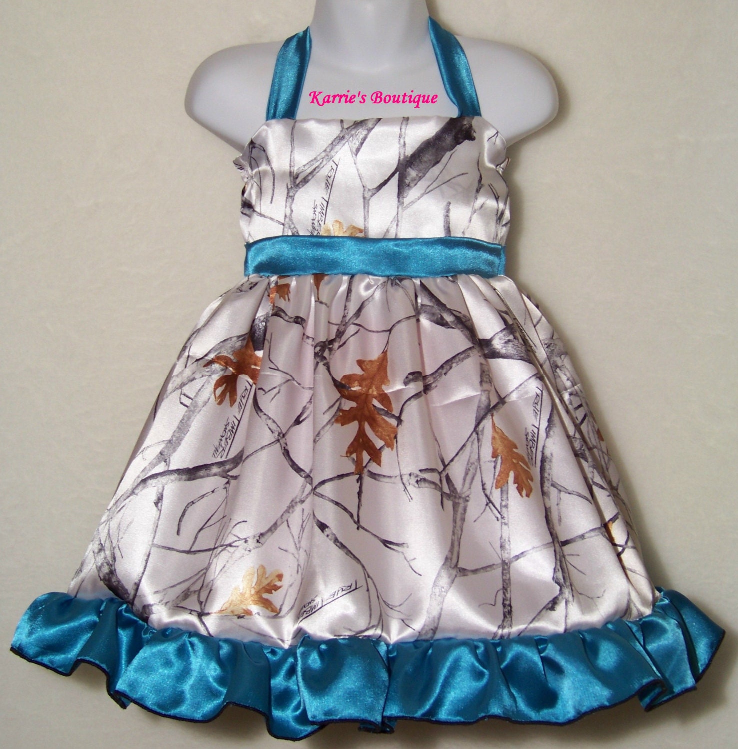 CAMO Flower Girl Dress / Snow Camo Teal Blue / Halter