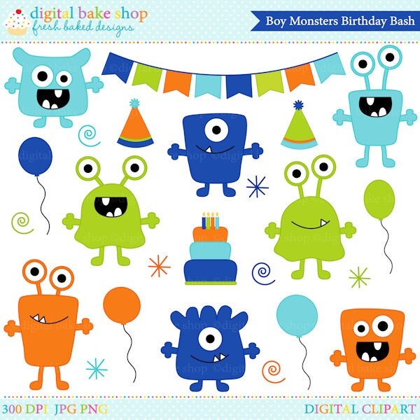 monster aliens clipart clip art birthday party by PaperiePixel