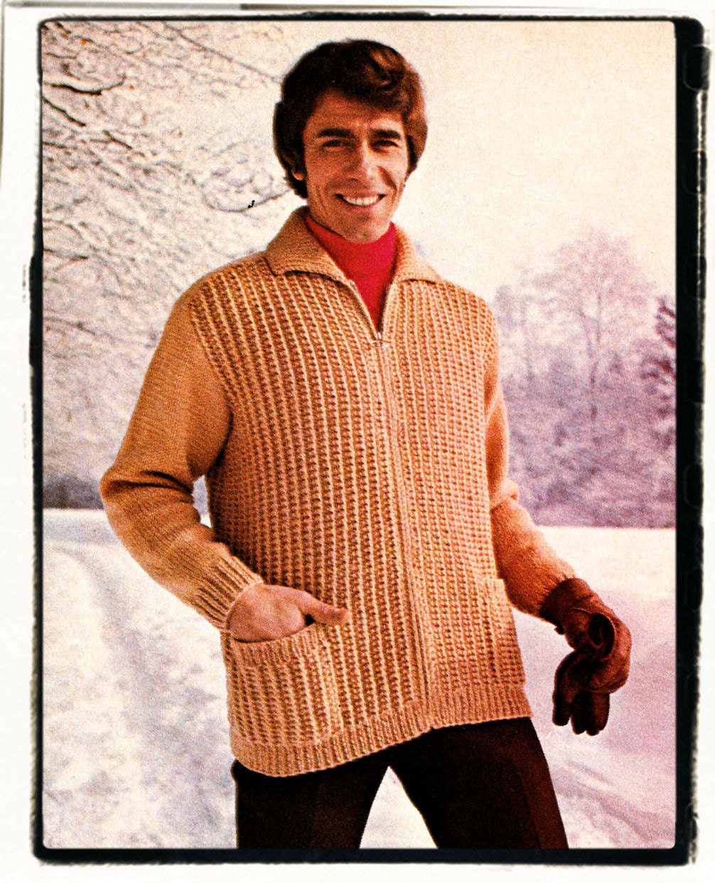 Instant Download PDF Knitting Pattern to make a Mens Zip Up Ribbed Jacket Car...