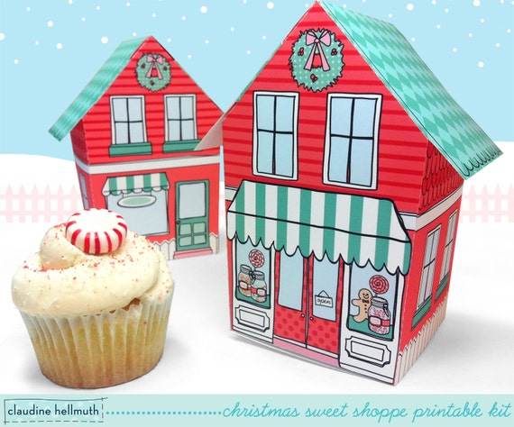 christmas sweet shoppe - cupcake box, holiday cookie box, holds favors, gifts and treats printable PDF kit - INSTANT download Il_570xn