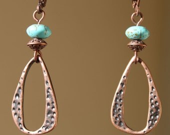 Boho Earrings Southwest Earrings Copper Turquoise Earrings Bohemian Earrings Drop Earrings Dangle Textured Earrings Jewelry Gift For Her