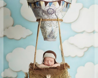 REVERSIBLE Hot Air Balloon Photography Prop, Baby, Decor, Travel Theme, Fly, Soar, Clouds, Birdseyeblue, Birdseye Blue, Toy box, Nursery