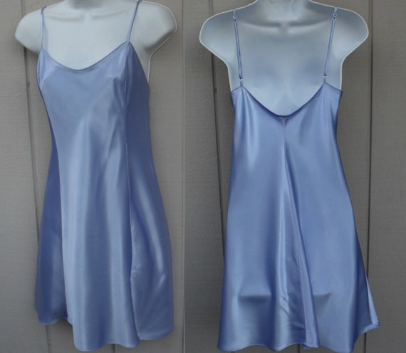 80's Blue Satin Chemise Nightgown / Vintage light satin