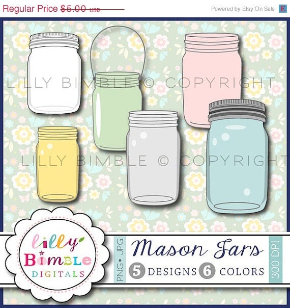 50% off Mason Jars Clipart Spring Summer clip art for wedding invites, birthdays, cards, scrapbooking Instant Download Il_570xn