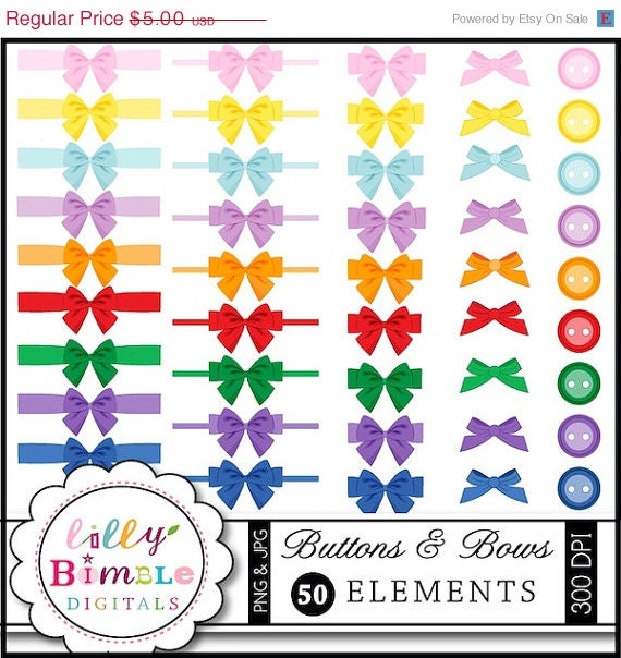 50% off Buttons and Bows digital clipart for card making, crafts download button clip art Il_570xn