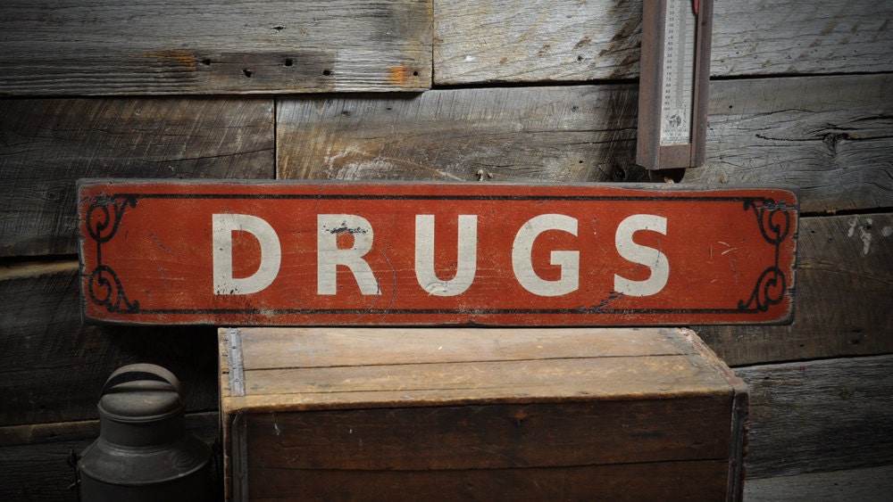 Drugs Pharmacy Sign Primitive Rustic Hand Made Vintage