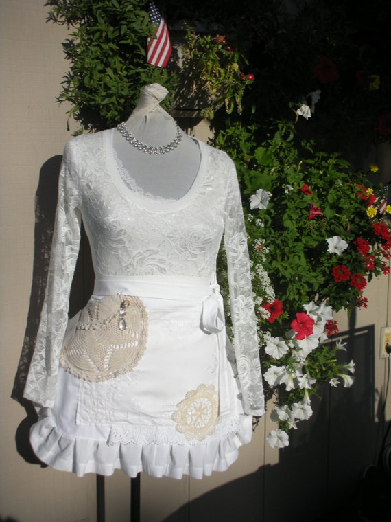 Bridal Aprons - Lace Aprons - Annies Attic Aprons - Here Comes the Bride Apron - White Lace Apron - Annies Attic Aprons - AnniesAttic Aprons