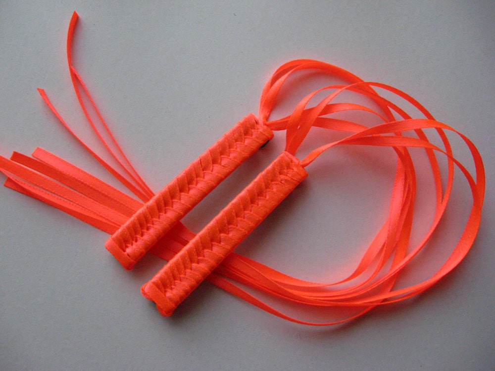 Neon Orange Braided Ribbon Barrettes by retro80s on Etsy