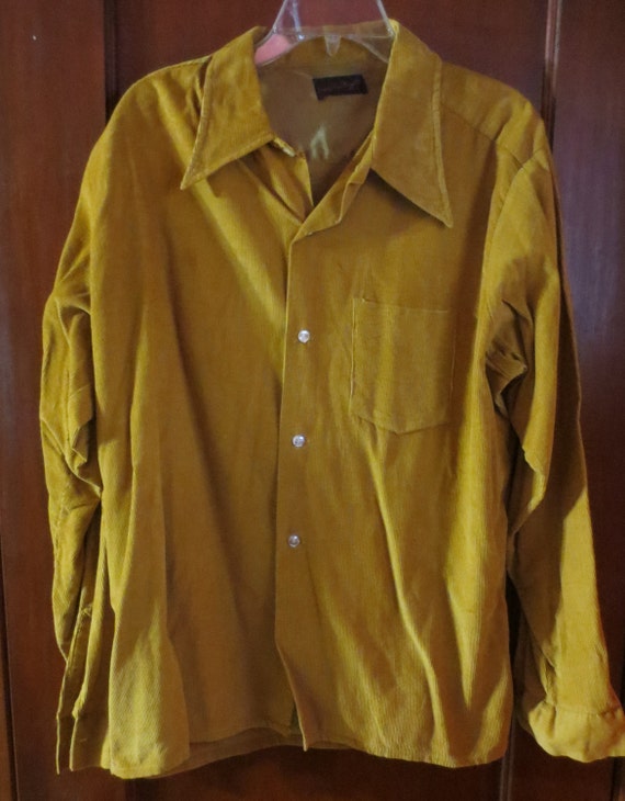 1960s Vintage Mustard Yellow Corduroy Shirt for Men Size XL