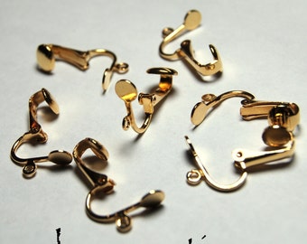 10 Pair - Clip On Earring Findings with 5mm Pad - Gold Plated