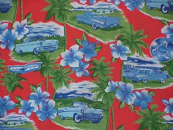 Vintage 1957 Chevy Hot Rod Fabric 1 1/3 yards by BUTTERCUPMOM