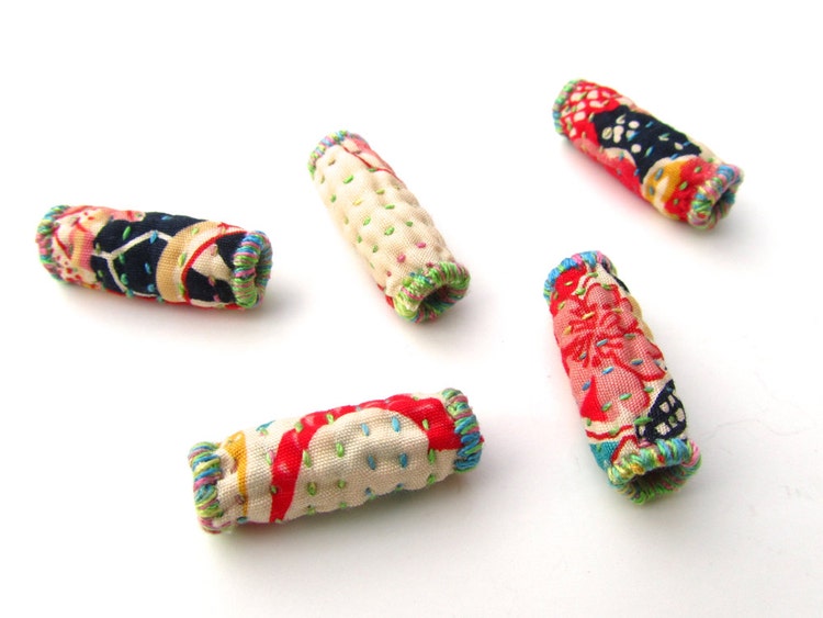 Japanese Fabric Beads Hand Quilted Art by VictoriaGertenbach