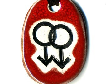 Gay Pride Symbol Ceramic Necklace in Deep Red