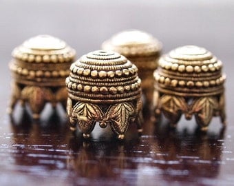 Maharaja Antique Gold Plated Pewter 10mm Bead Cap : 4 pc Large Pewter Beadcap