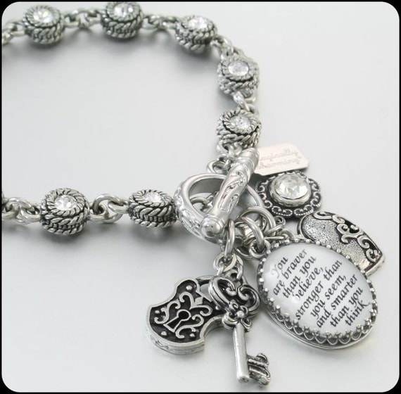 Personalized Charm Bracelet, Personalized Jewelry, Custom Charm Bracelet, Crystal Charm Bracelet, Custom Quote Bracelet