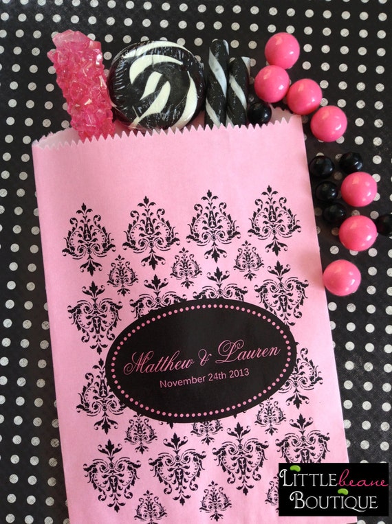 Damask Candy Bags,Candy Buffet, Damask Favor bags, Pink Bags, Favor bags, Candy Buffet, Wedding, Bridal Shower,CUSTOM COLOR,Set of 24 Il_570xn