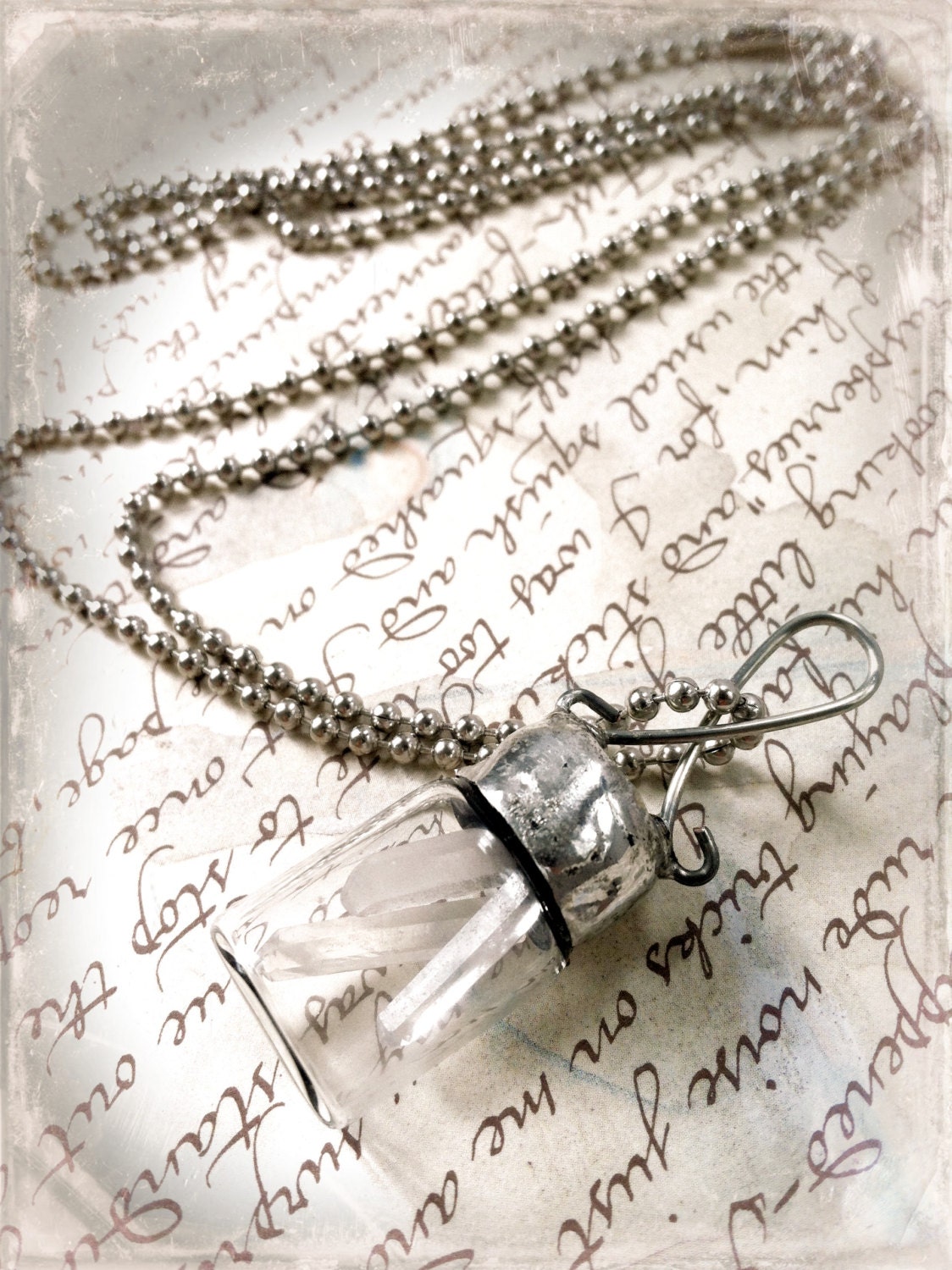 Crystal Vial Necklace Glass Jar Pendant Quartz Crystal