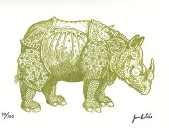 Sugar Skull Rhinoceros Limited Edition Gocco Screenprint