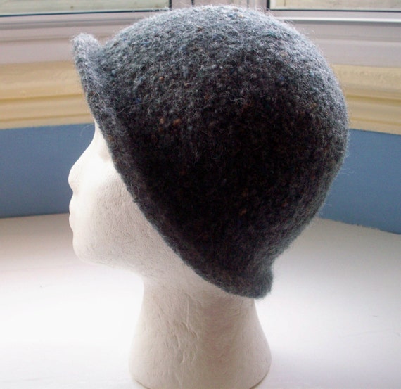 felt hat mid grey hand knitted wool Downton vintage style unique