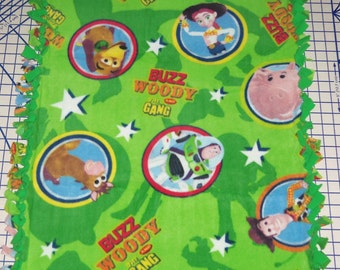 Disney Toy Story Buzz Lightyear Woody Hand Tied Fleece Baby Pet Lap Blanket Boys Girls Blue Green