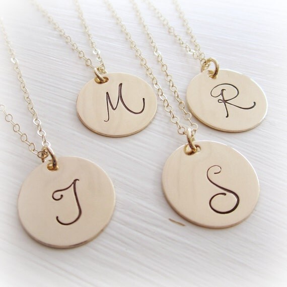 Personalized gold initial necklaces bridesmaids gift set of