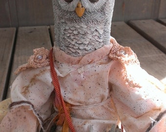 ODESSA OWL contemporary folk art metaphysical primitive art doll