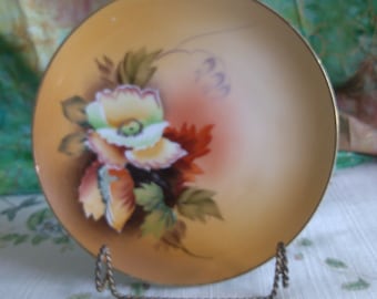 Meito China Flower on Golden Yellow Hand Painted Side Plate