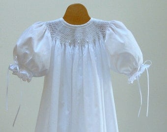 Hand Smocked Cotton Batiste Christening Gown with Swiss Cross Lace NB, 3 - 6, 9 month sizes