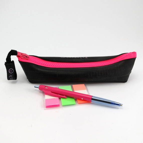 Pencil case rubber recycled bike inner tube neon pink by palepink