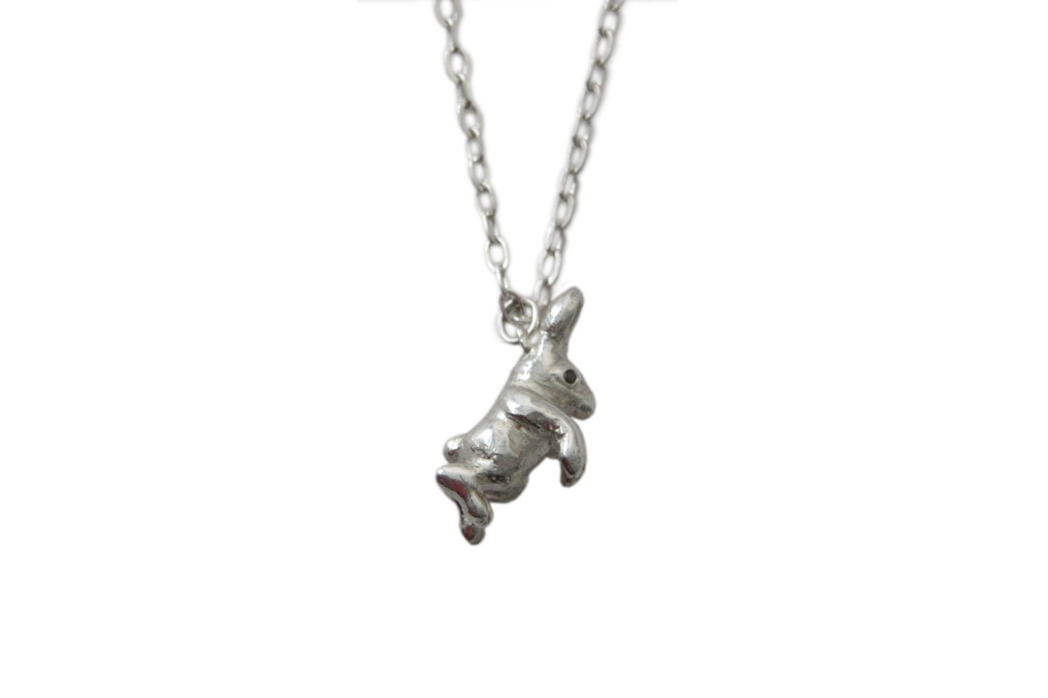 Hare necklace Sterling Silver Black Diamonds Handmade bunny