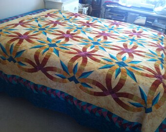 Gorgeous Bali Star Double Wedding Ring Quilt Top