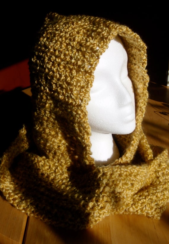 Scarf One Color scarf Gold   Cowl  Hooded  Adult for Crochet Hand  hooded   Hooded    child crochet