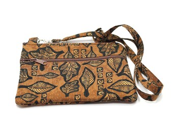 IPad Mini Case, Kindle Case, Cross Body Bag, Adjustable Strap, Fits eReaders, Brown Leaves