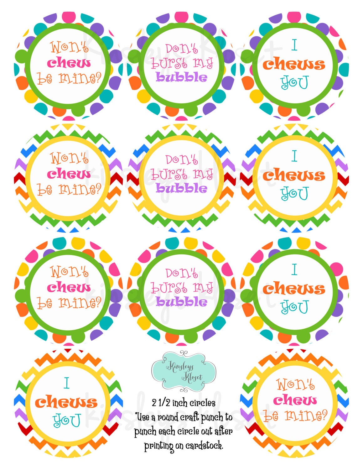 Bubblegum Chews you Valentine Tag Printable Valentine Tag