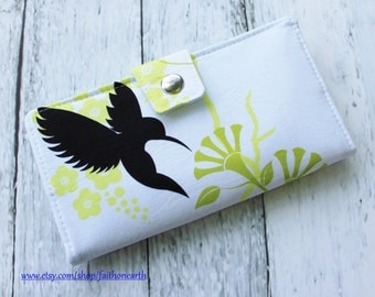 Handmade Long Wallet BiFold Clutch- Vegan Wallet - Humming Birds or half size unisex wallet