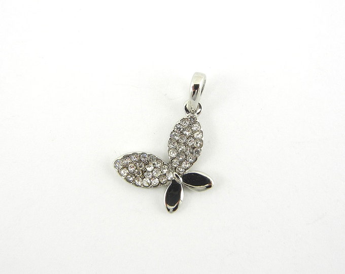 Small Silver-tone Rhinestone Butterfly Pendant