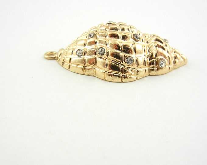 Gold-tone Seashell Charm Pendant with Scattered Rhinestones