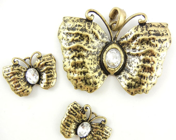 Set of Antique Gold-tone Butterfly Pendant and Charms